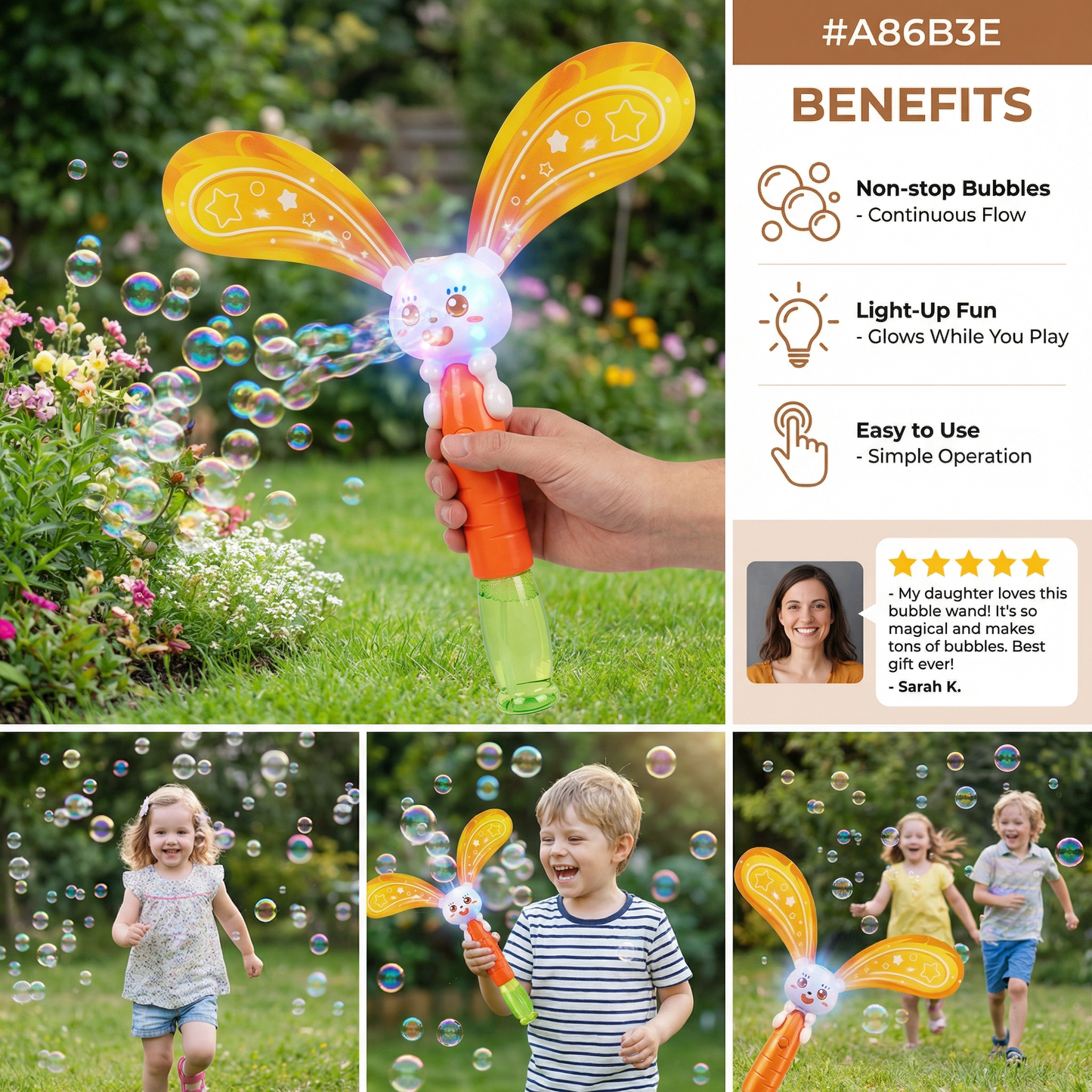 Light-Up Winged Bunny Bubble Maker – Kids Electric Bubble Wand