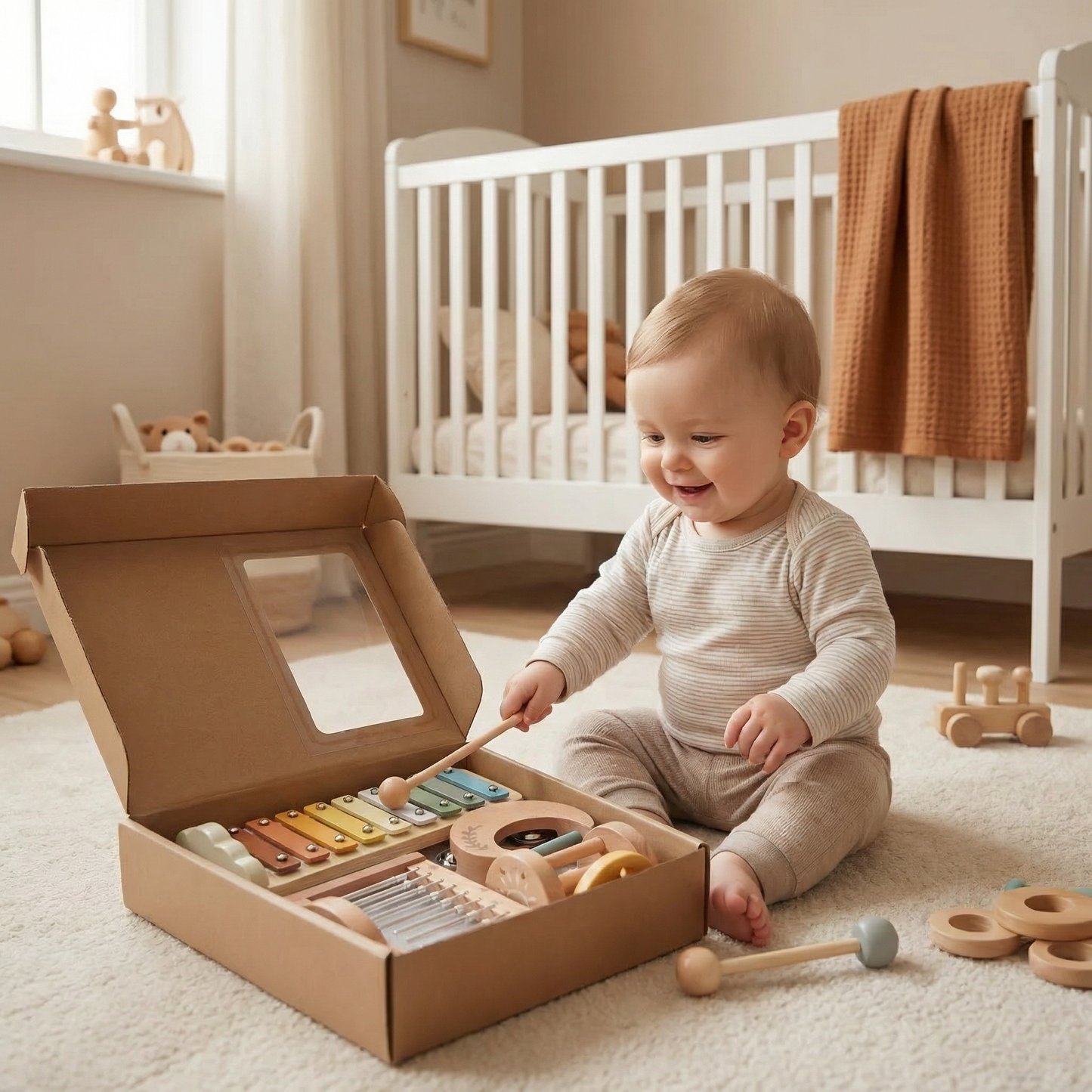 6-Piece Wooden Baby Musical Instrument Set – Sensory Sound & Music Toy