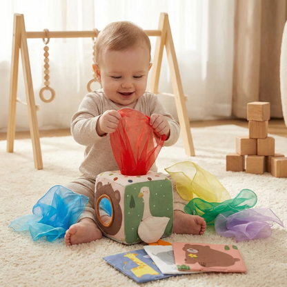 Montessori Baby Sensory Tissue Box – Soft Crinkle & Touch Activity Toy