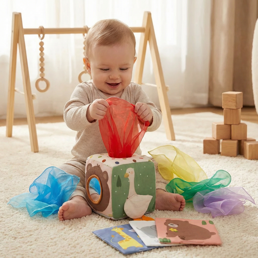Montessori Baby Sensory Tissue Box – Soft Crinkle & Touch Activity Toy