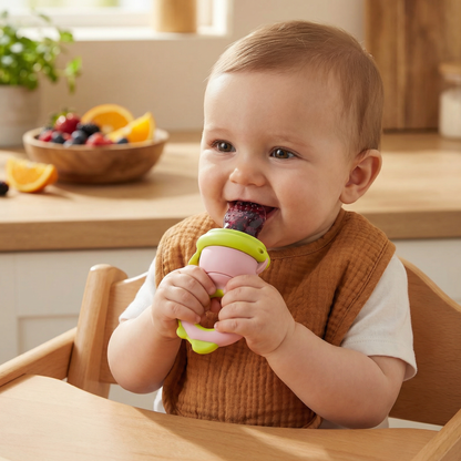 Silicone Baby Fruit Feeder & Teether with Push Mechanism