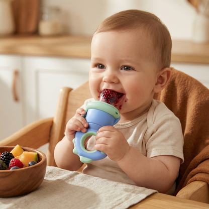Silicone Baby Fruit Feeder & Teether with Push Mechanism