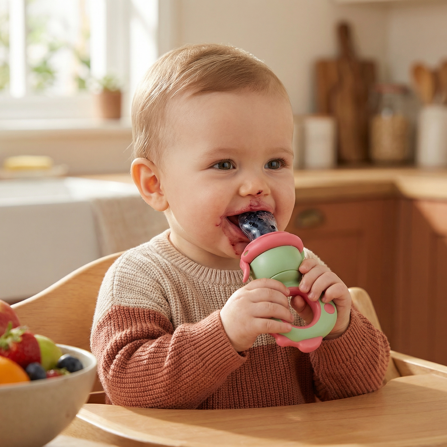 Silicone Baby Fruit Feeder & Teether with Push Mechanism