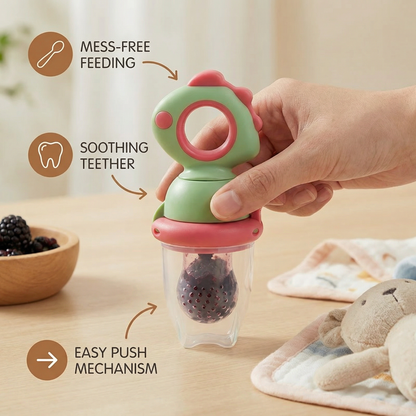 Silicone Baby Fruit Feeder & Teether with Push Mechanism