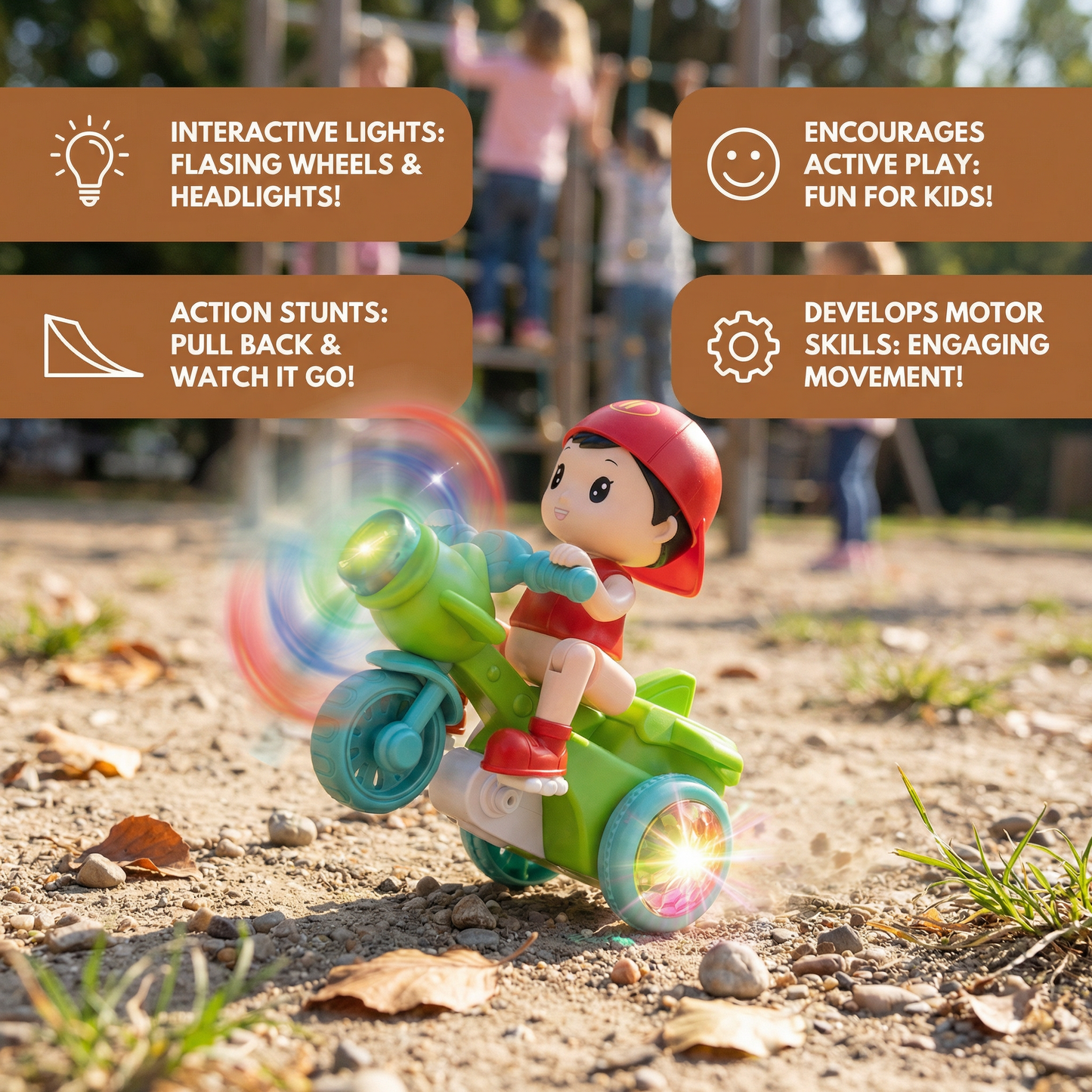 Kids Stunt Motorcycle Toy – Interactive Light & Action Toy