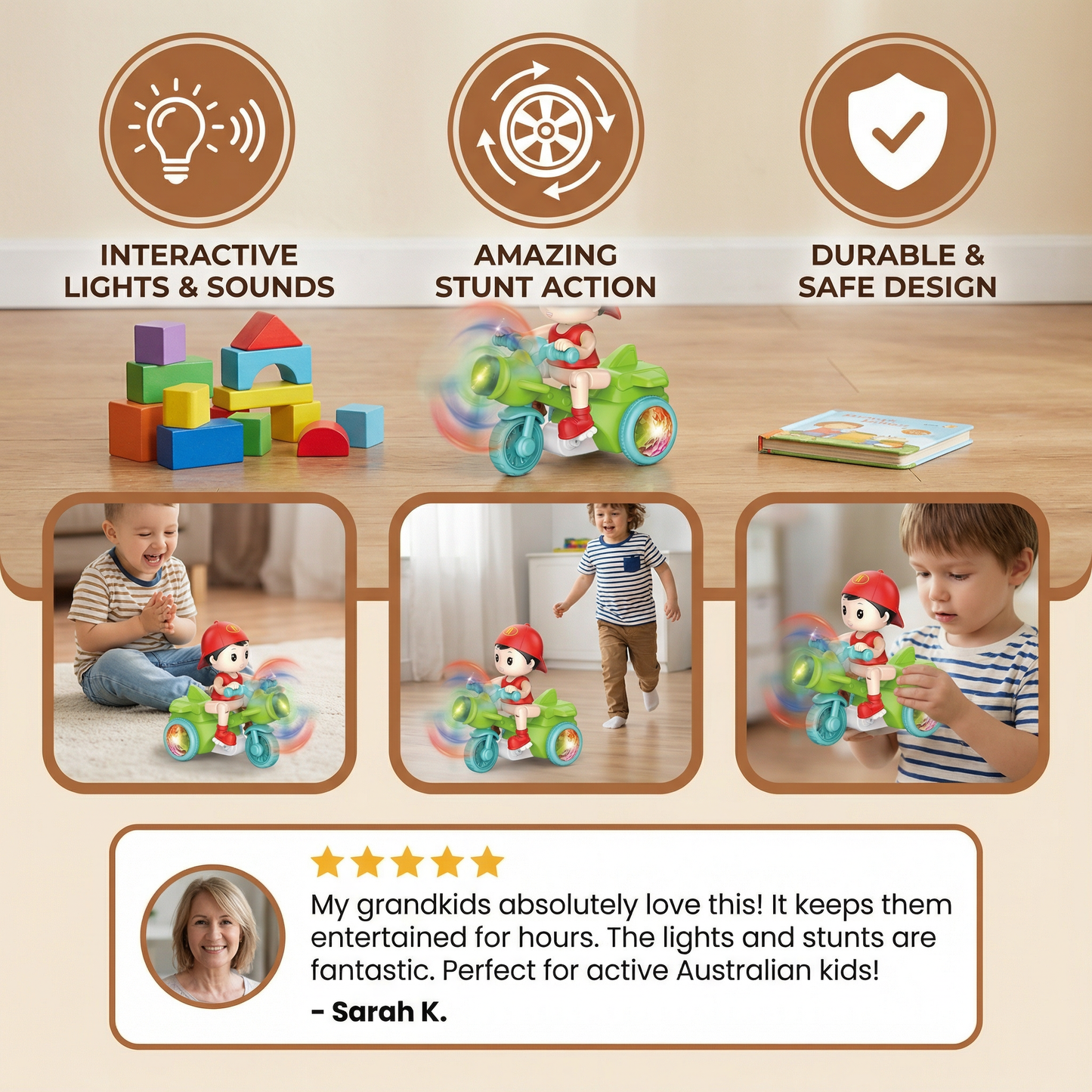 Kids Stunt Motorcycle Toy – Interactive Light & Action Toy