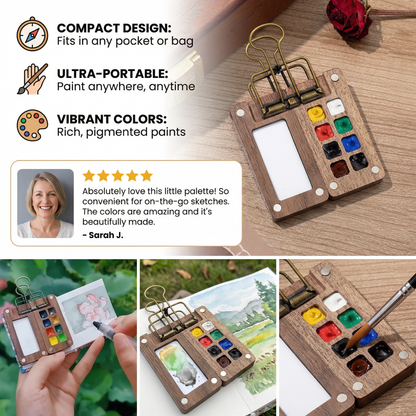 Mini Travel Watercolor Palette – Pocket Artist Paint Set with Compact Wooden Case