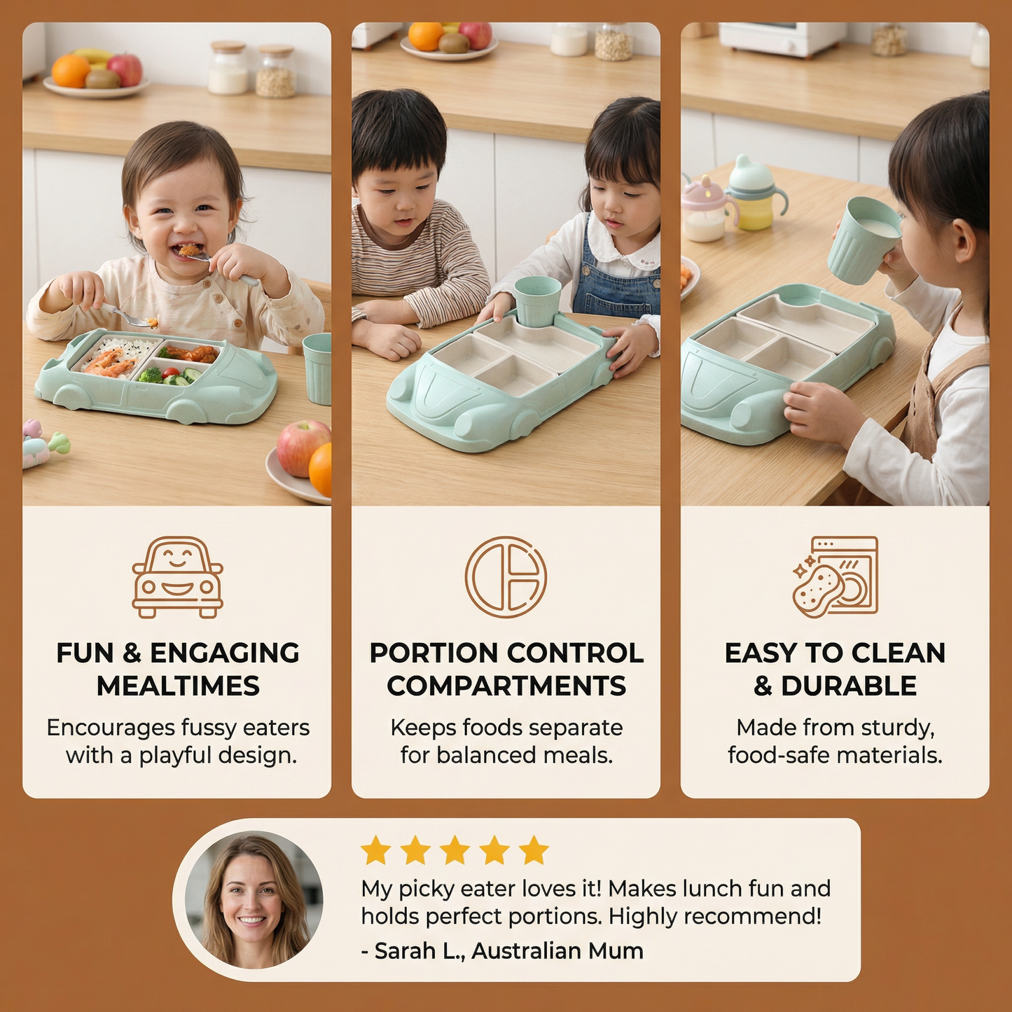 Kids Car-Shaped Bento Lunch Box – Fun Compartment Food Tray with Cup