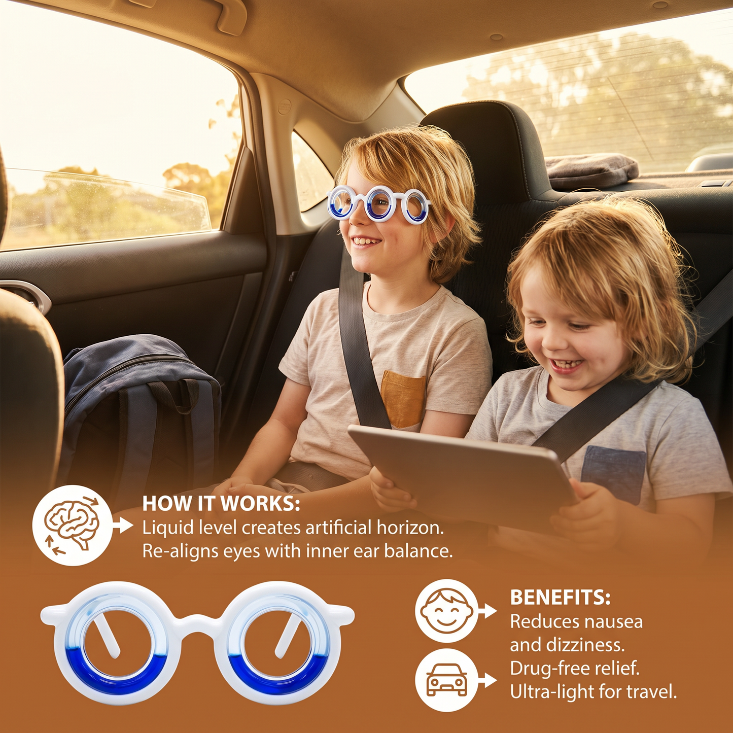 Kids Motion Sickness Glasses – Ultra-Light Relief for Travel Nausea