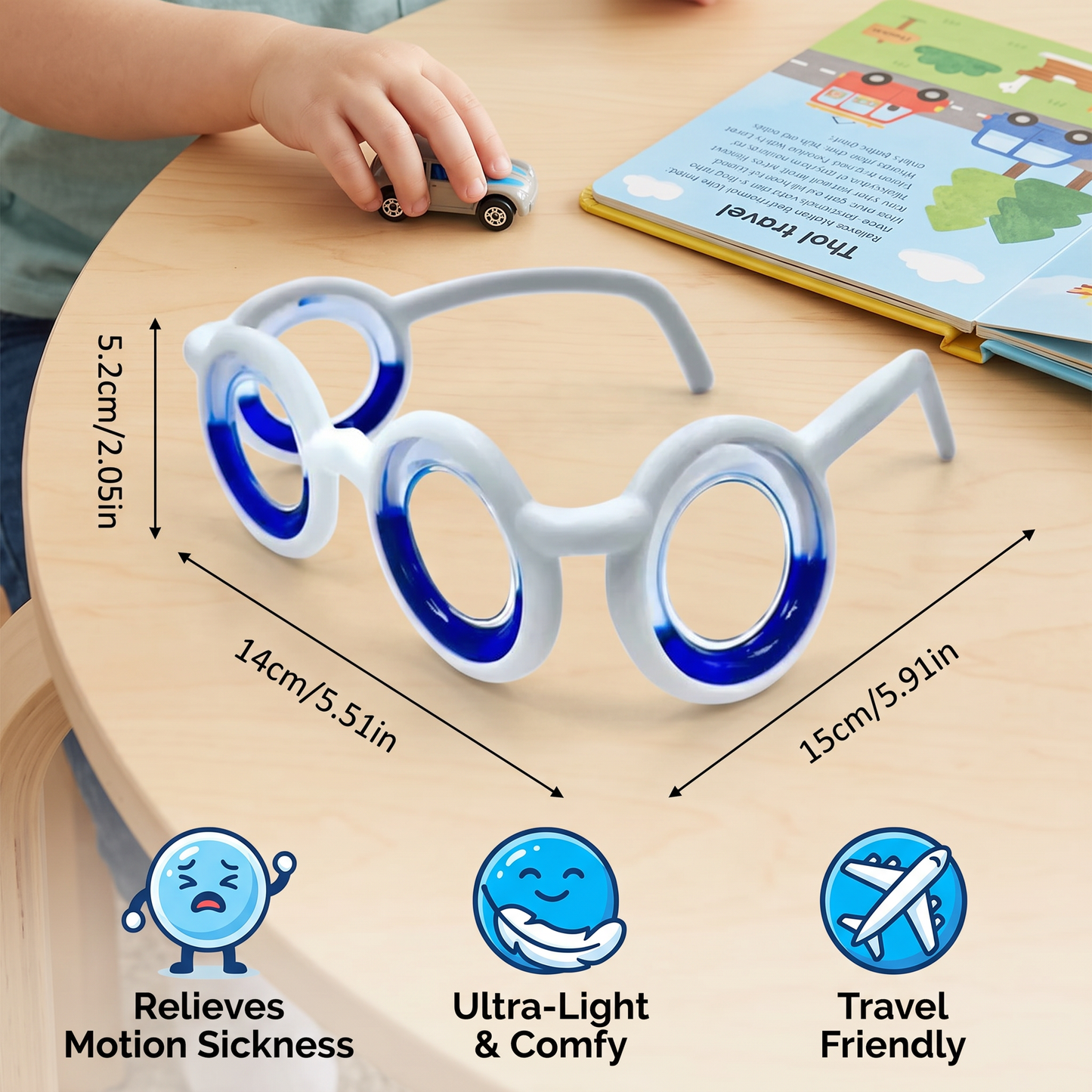 Kids Motion Sickness Glasses – Ultra-Light Relief for Travel Nausea