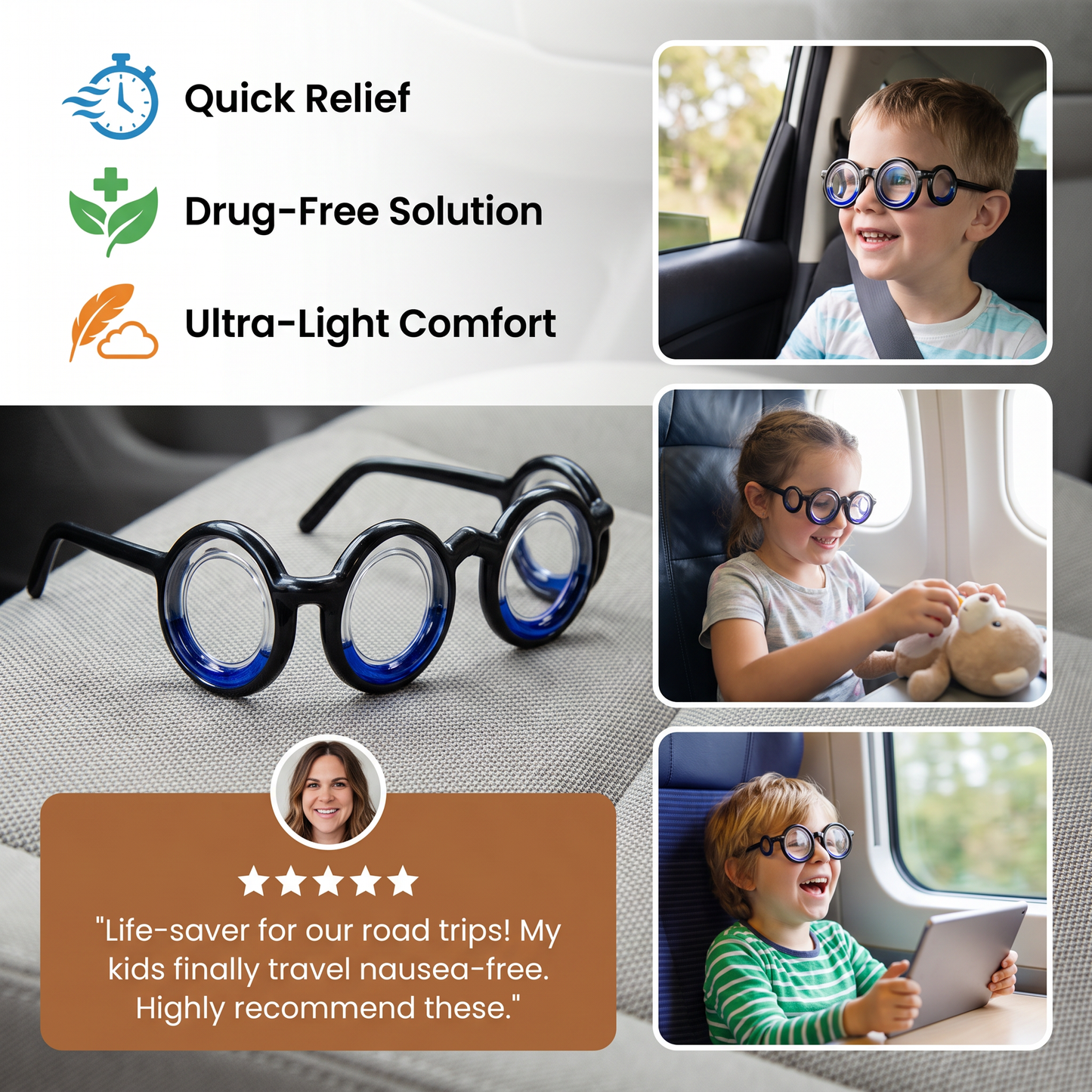 Kids Motion Sickness Glasses – Ultra-Light Relief for Travel Nausea
