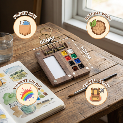 Mini Travel Watercolor Palette – Pocket Artist Paint Set with Compact Wooden Case