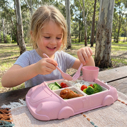 Kids Car-Shaped Bento Lunch Box – Fun Compartment Food Tray with Cup
