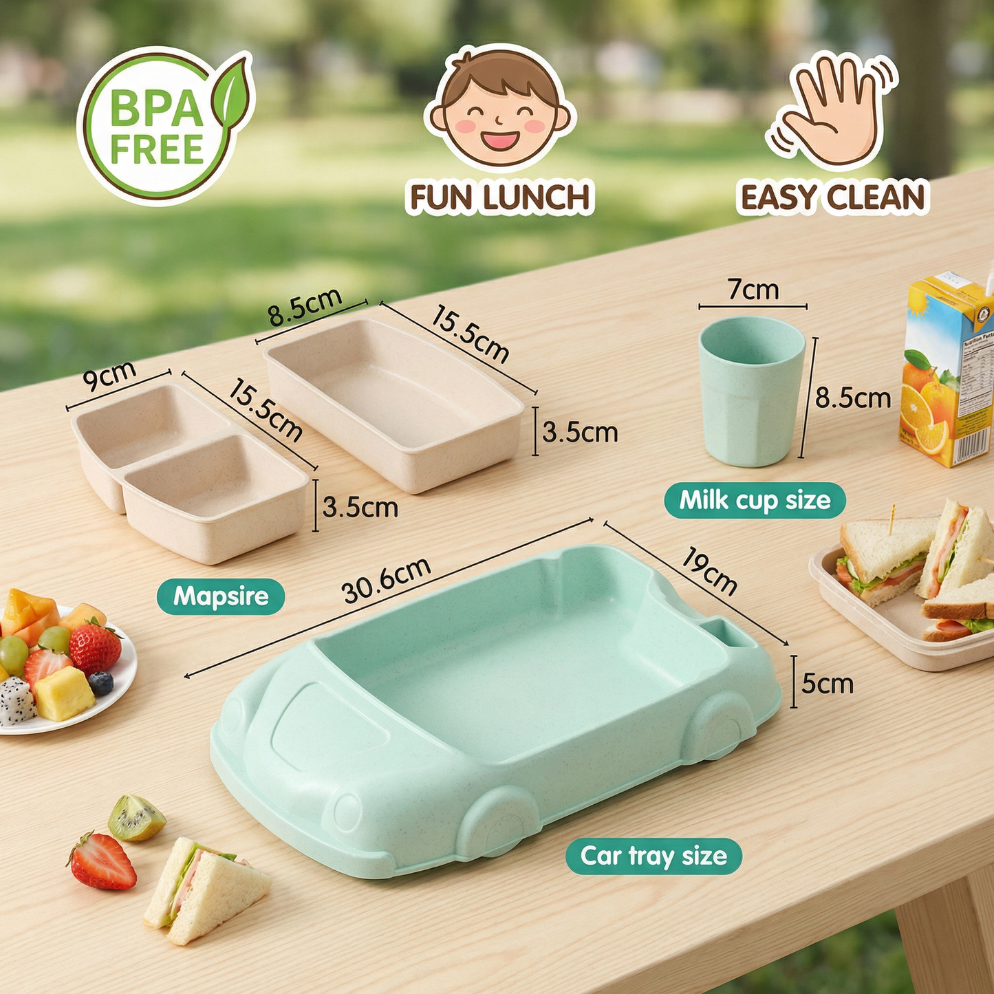 Kids Car-Shaped Bento Lunch Box – Fun Compartment Food Tray with Cup