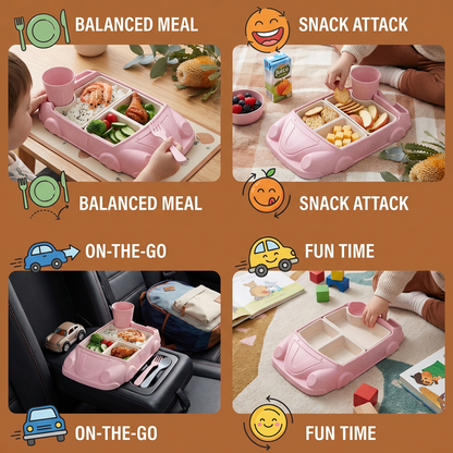 Kids Car-Shaped Bento Lunch Box – Fun Compartment Food Tray with Cup