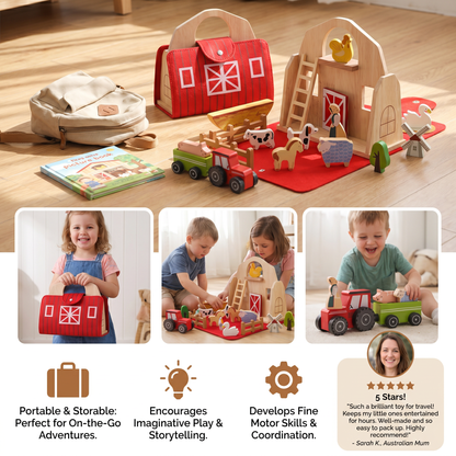 Montessori Wooden & Felt Farm Travel Toy – Perfect for On-the-Go Play