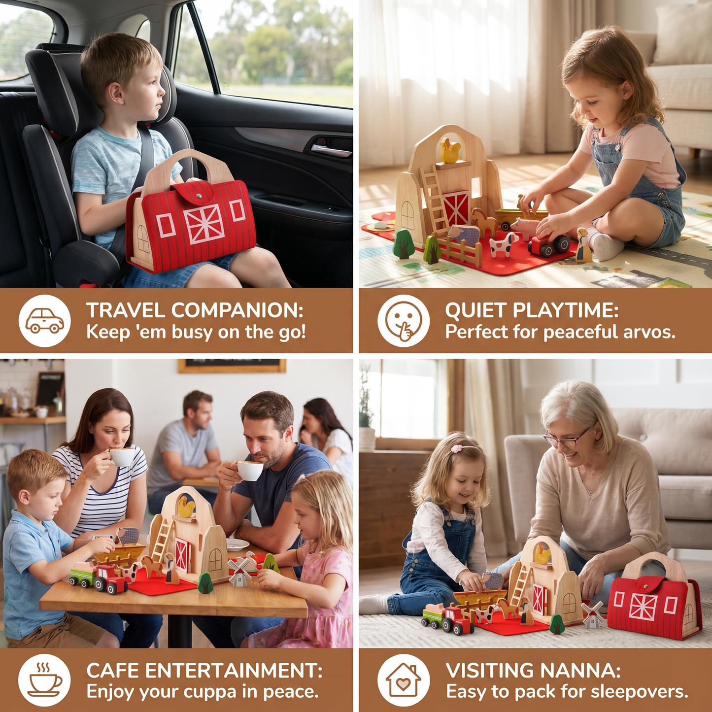 Montessori Wooden & Felt Farm Travel Toy – Perfect for On-the-Go Play