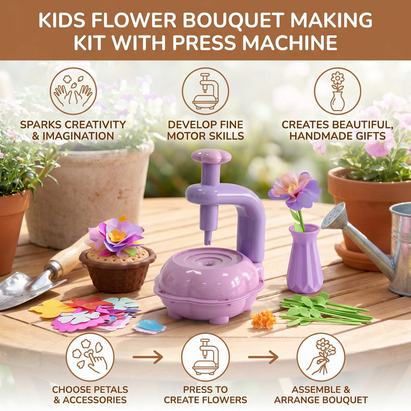 Kids Flower Bouquet Making Kit with Press Machine – DIY Craft Set for Girls