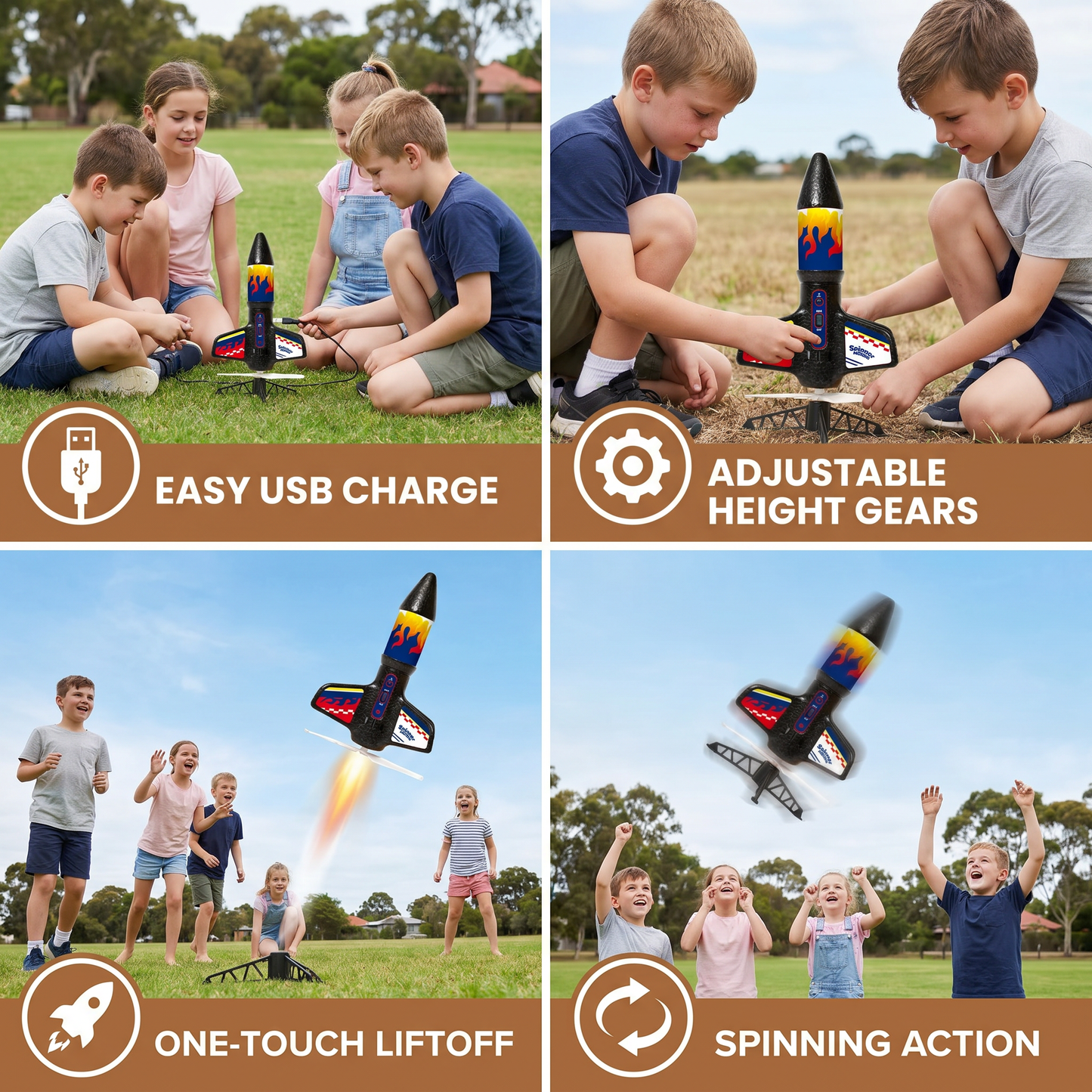 Children's Kung Fu Rocket with Parachute Light-Up Outdoor Sports Toy