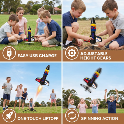 Children's Kung Fu Rocket with Parachute Light-Up Outdoor Sports Toy