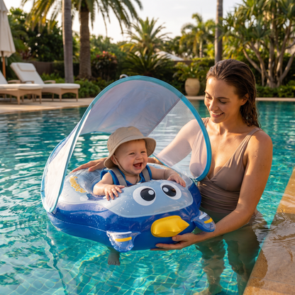 Inflatable Baby Swim Ring with Shoulder Straps & Sun Canopy – Safe Pool Seat for Babies