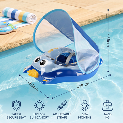 Inflatable Baby Swim Ring with Shoulder Straps & Sun Canopy – Safe Pool Seat for Babies