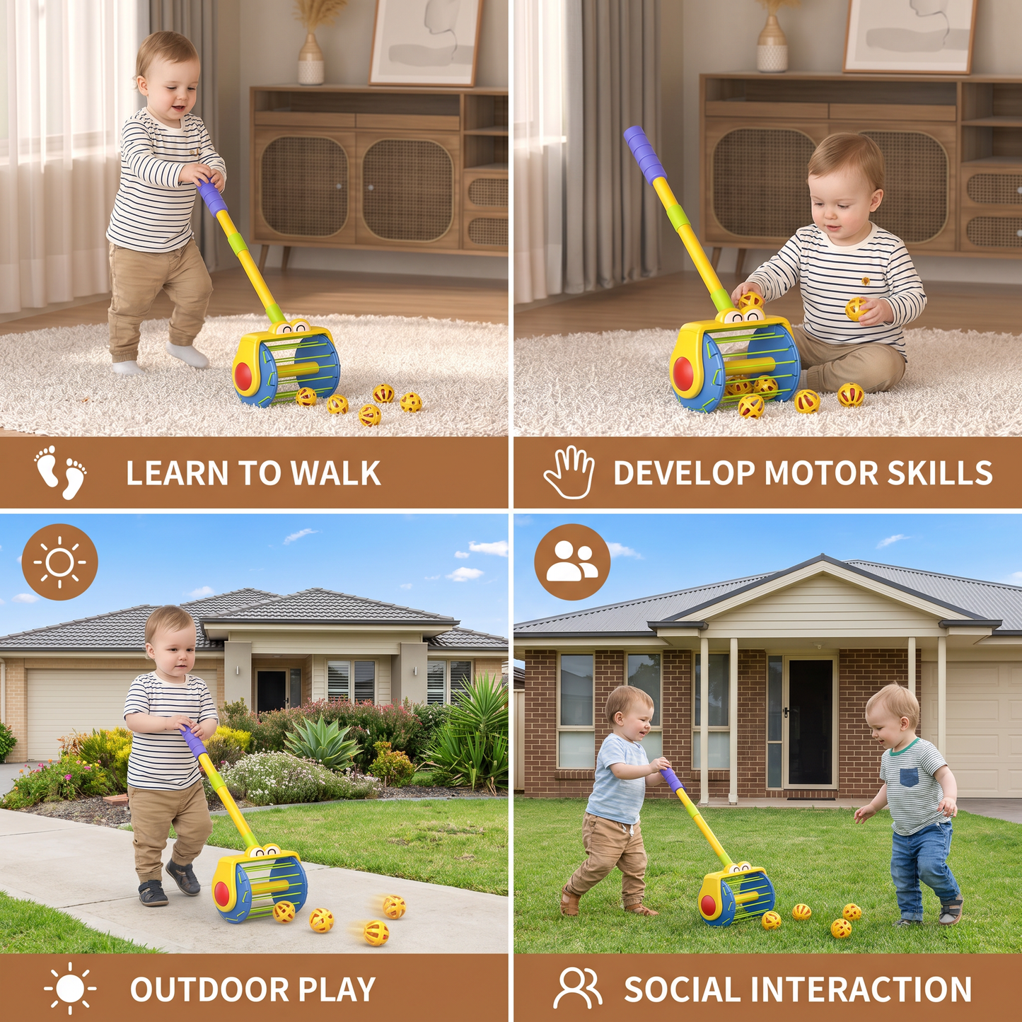 Baby Push Along Vacuum Roller Toy with Balls for Toddlers