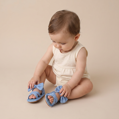 Cross-Strap Bow Sandals Blue