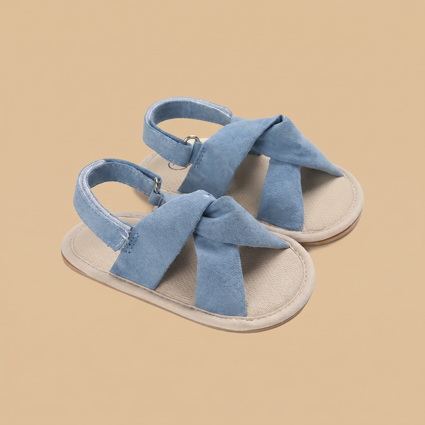 Denim Cross-Strap Bow Sandals