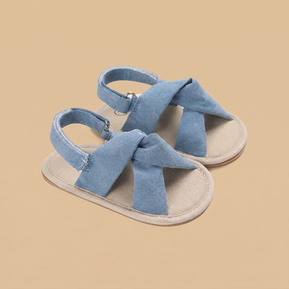 Denim Cross-Strap Bow Sandals