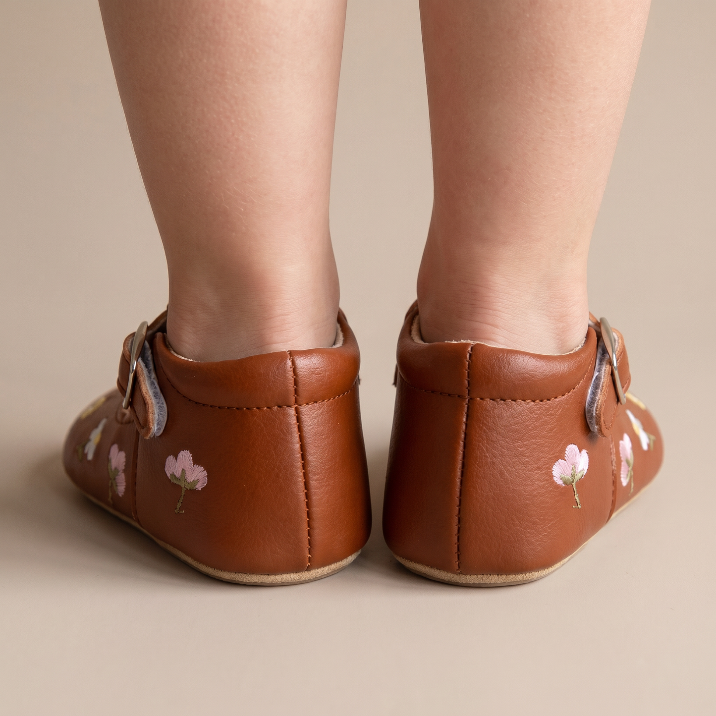 Floral Embroidered T-Strap Shoes