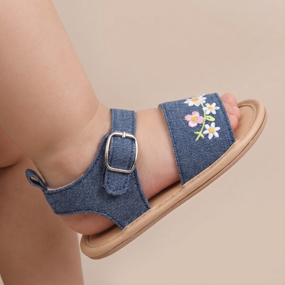 Embroidered Daisy Buckle Sandals