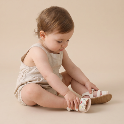 Embroidered Ruffle Edge Sandals