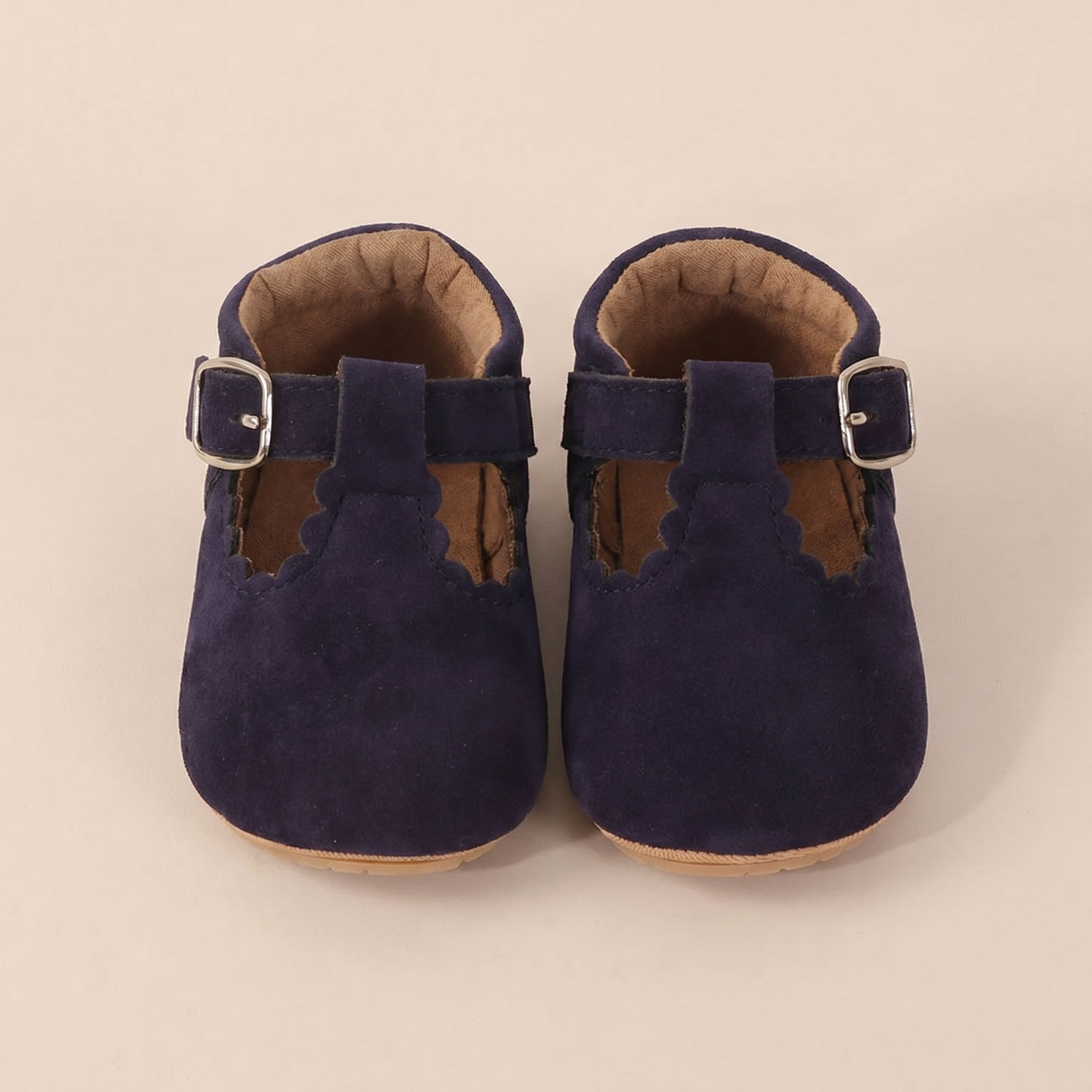 Scallop T-Strap Buckle Shoes