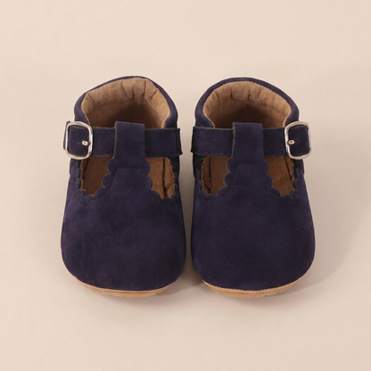 Scallop T-Strap Buckle Shoes