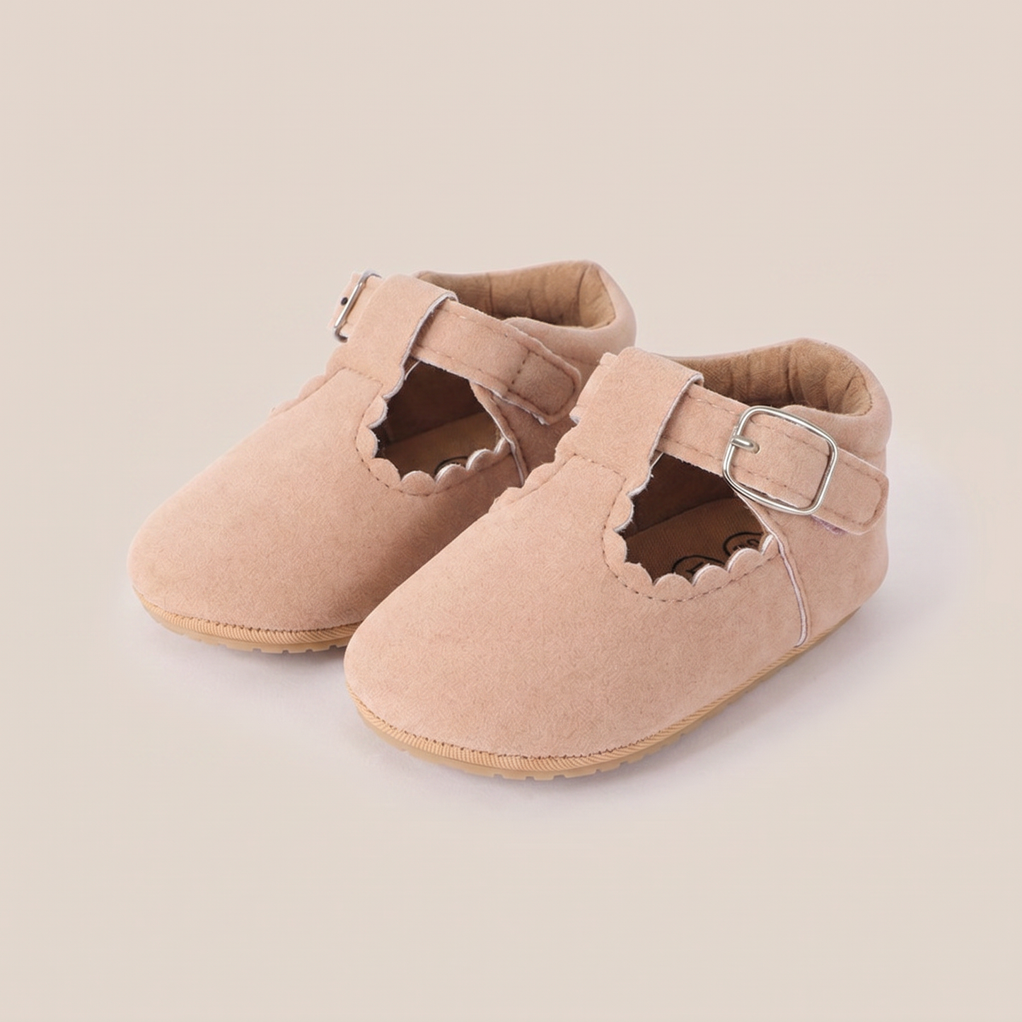 Scallop T-Strap Buckle Shoes