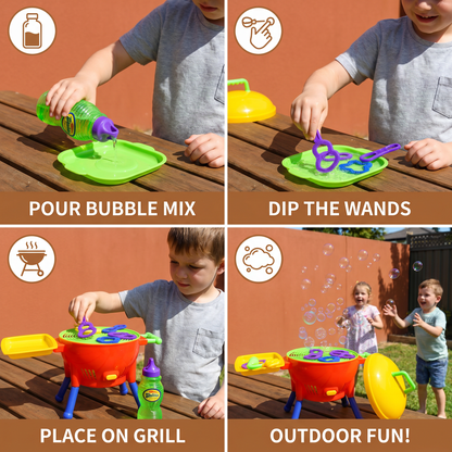 BBQ Bubble Machine Toy with Bubble Solution and Shapes