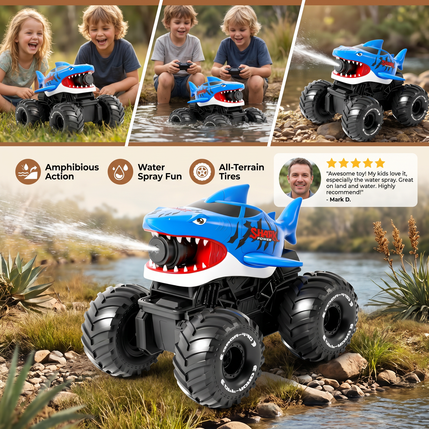 Remote Control Shark Amphibious Car for Land and Water with Water Spray
