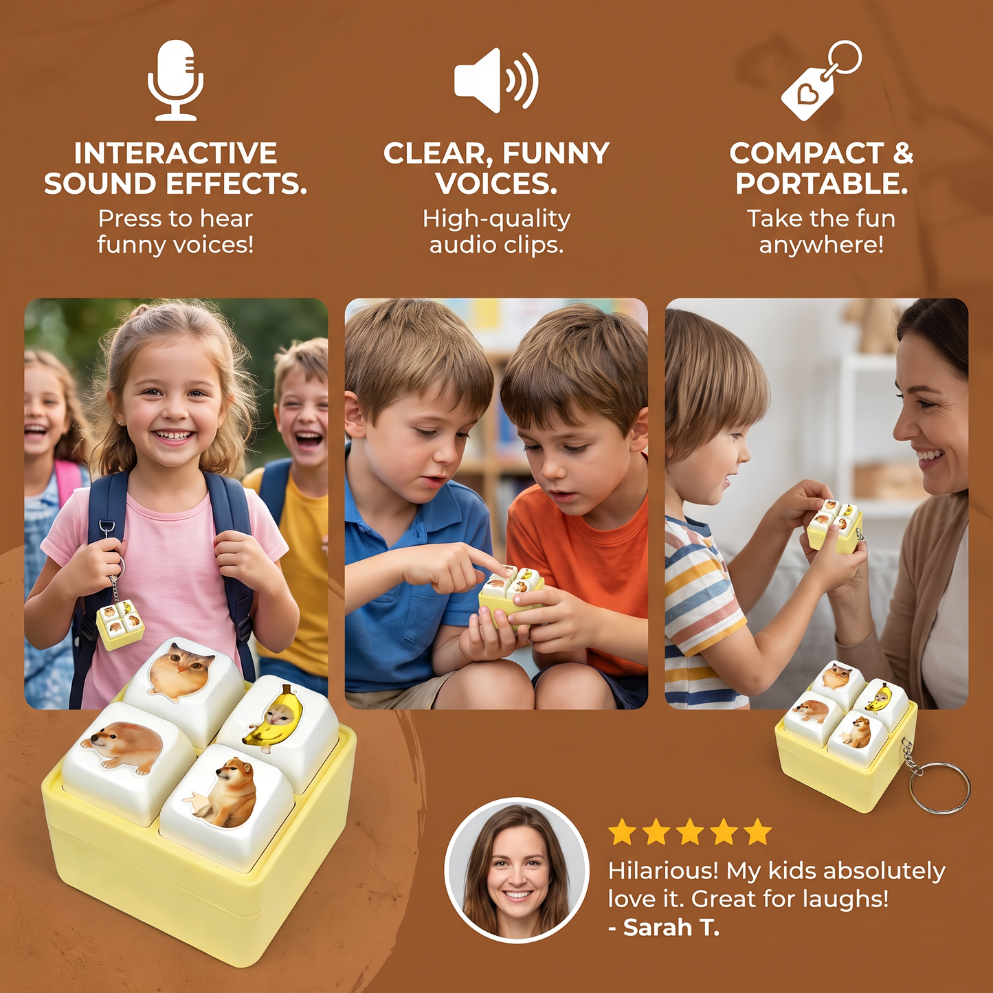 Funny Voice Button Keychain Toy with Interactive Sound Effects