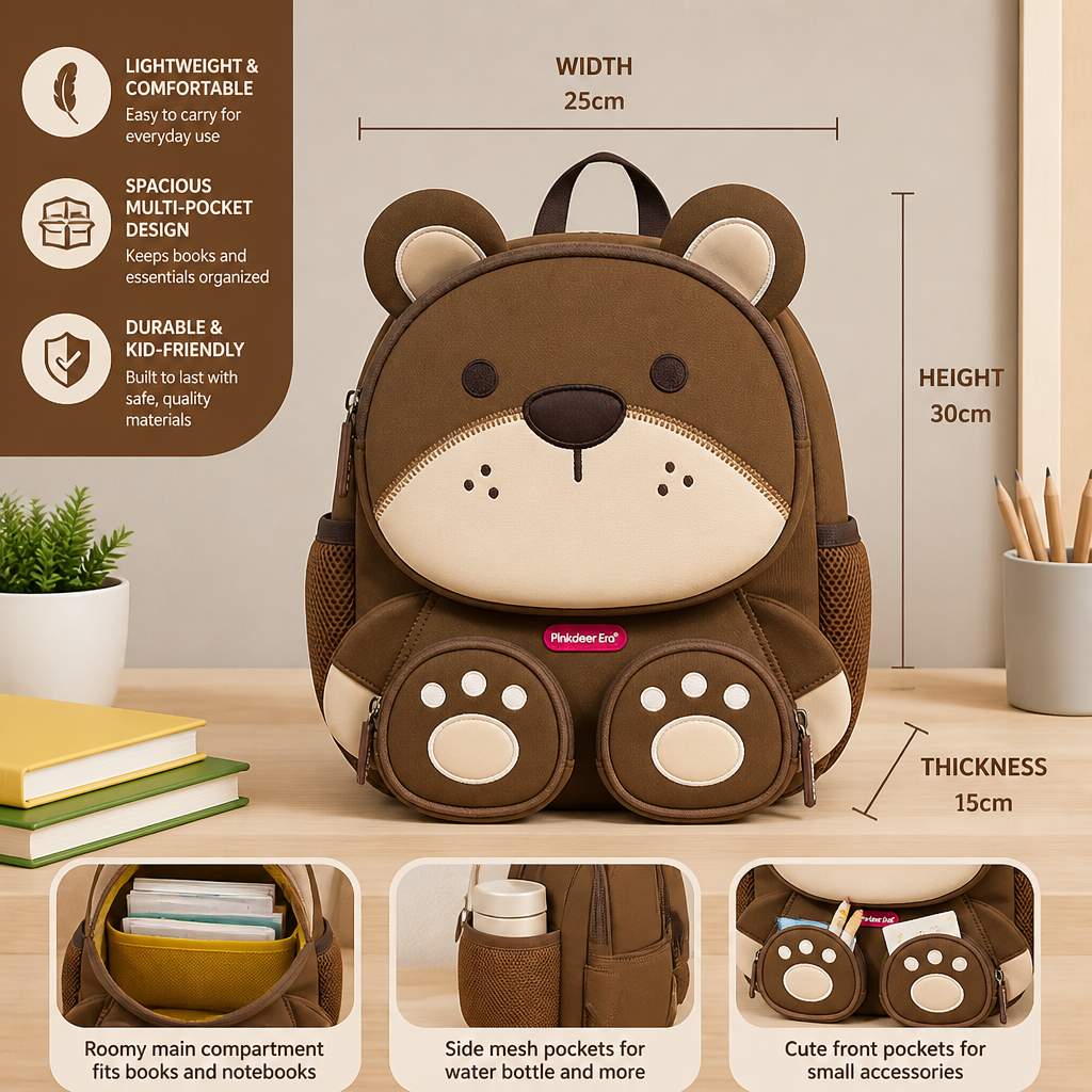 Kids Cartoon Animal Backpack – Lightweight Multi-Pocket School Bag