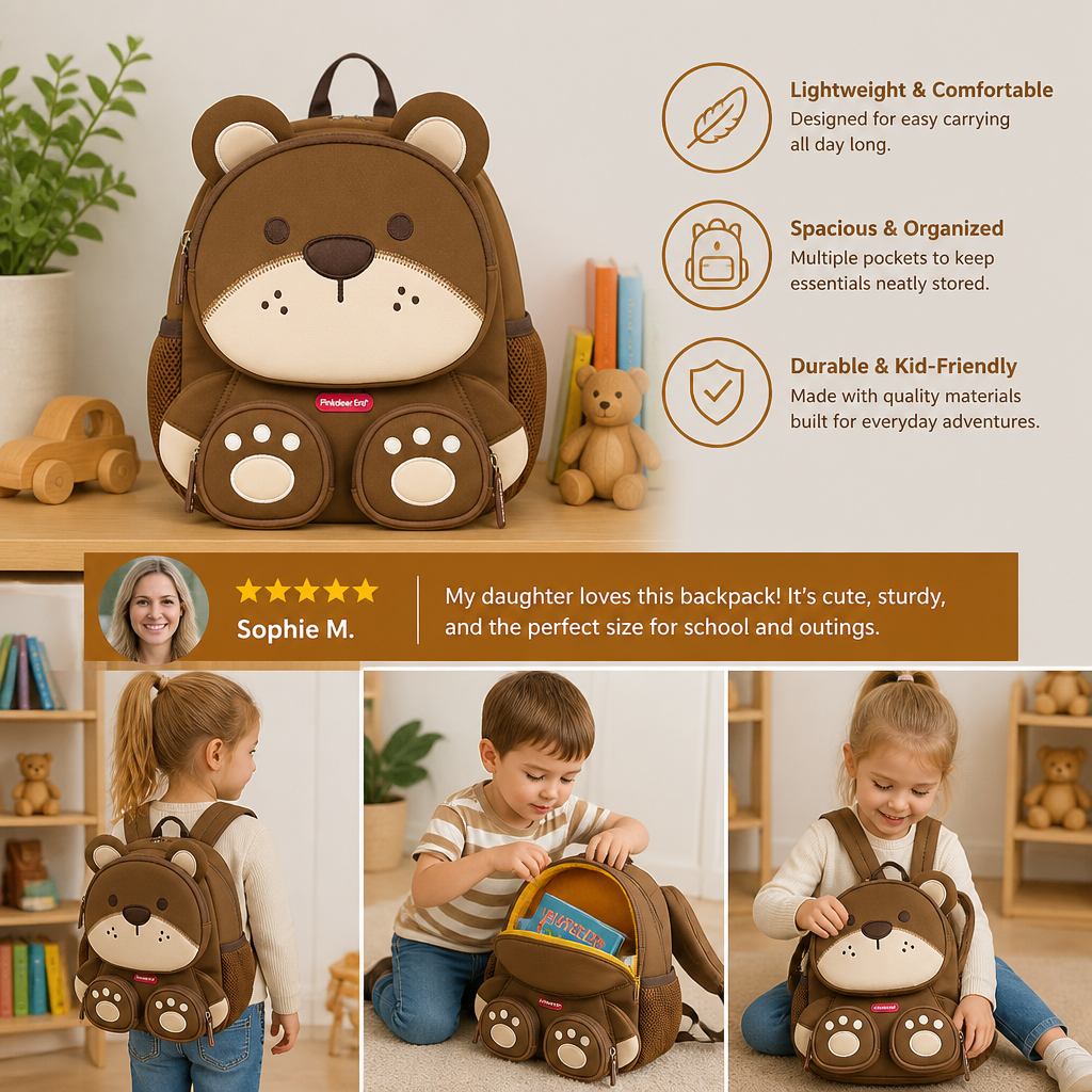 Kids Cartoon Animal Backpack – Lightweight Multi-Pocket School Bag