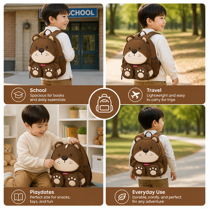 Kids Cartoon Animal Backpack – Lightweight Multi-Pocket School Bag
