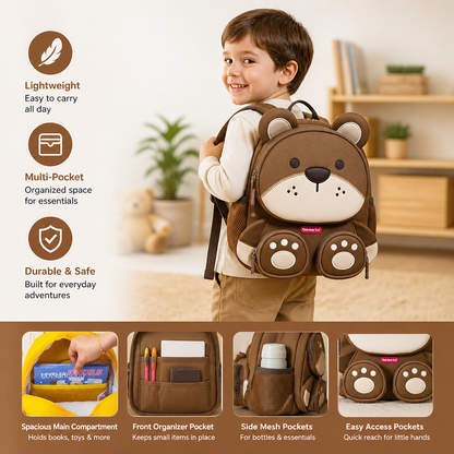 Kids Cartoon Animal Backpack – Lightweight Multi-Pocket School Bag