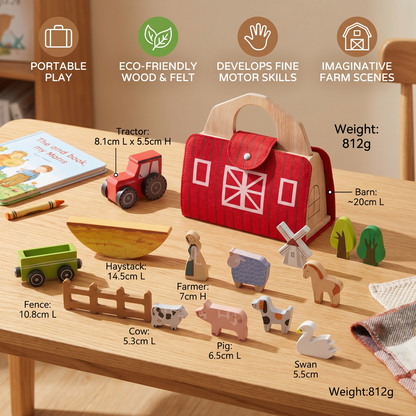 Montessori Wooden & Felt Farm Travel Toy – Perfect for On-the-Go Play
