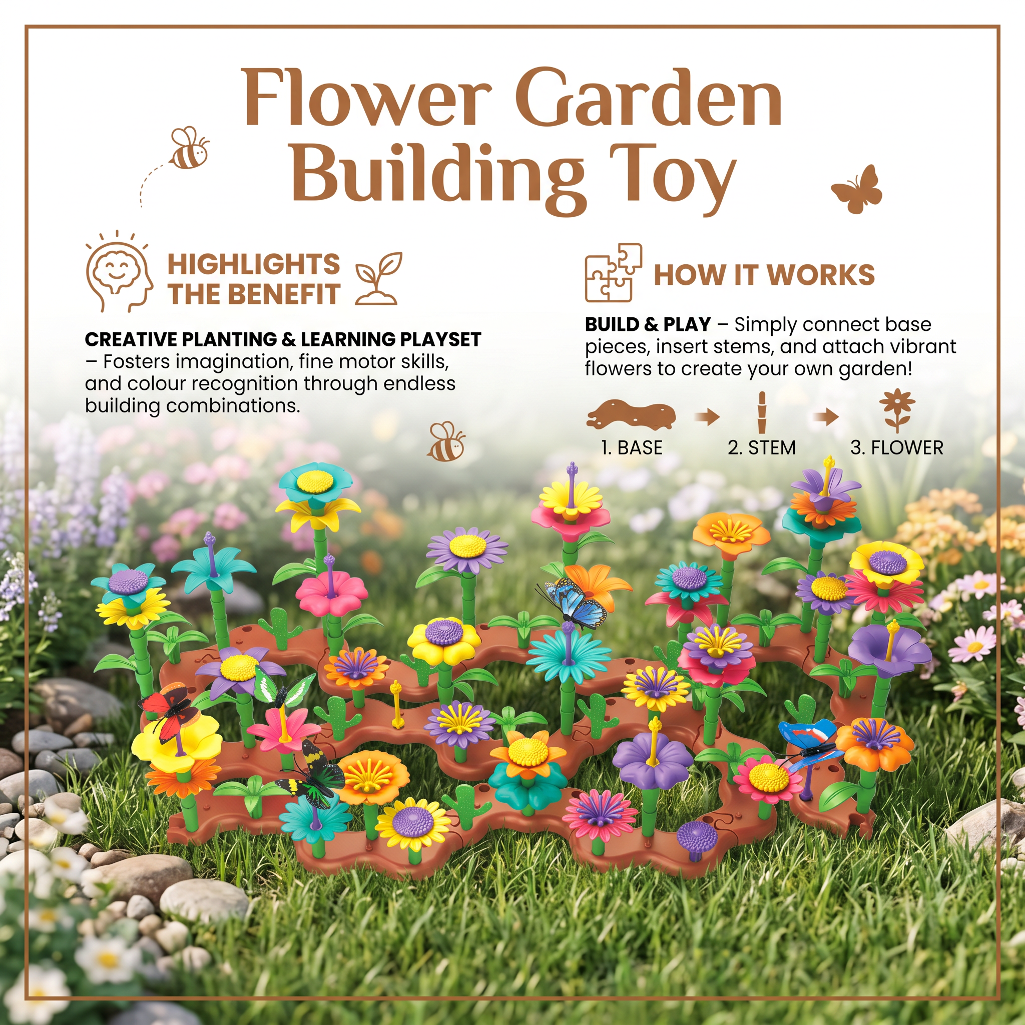 Flower Garden Building Toy with Peg Pieces for Creative Play