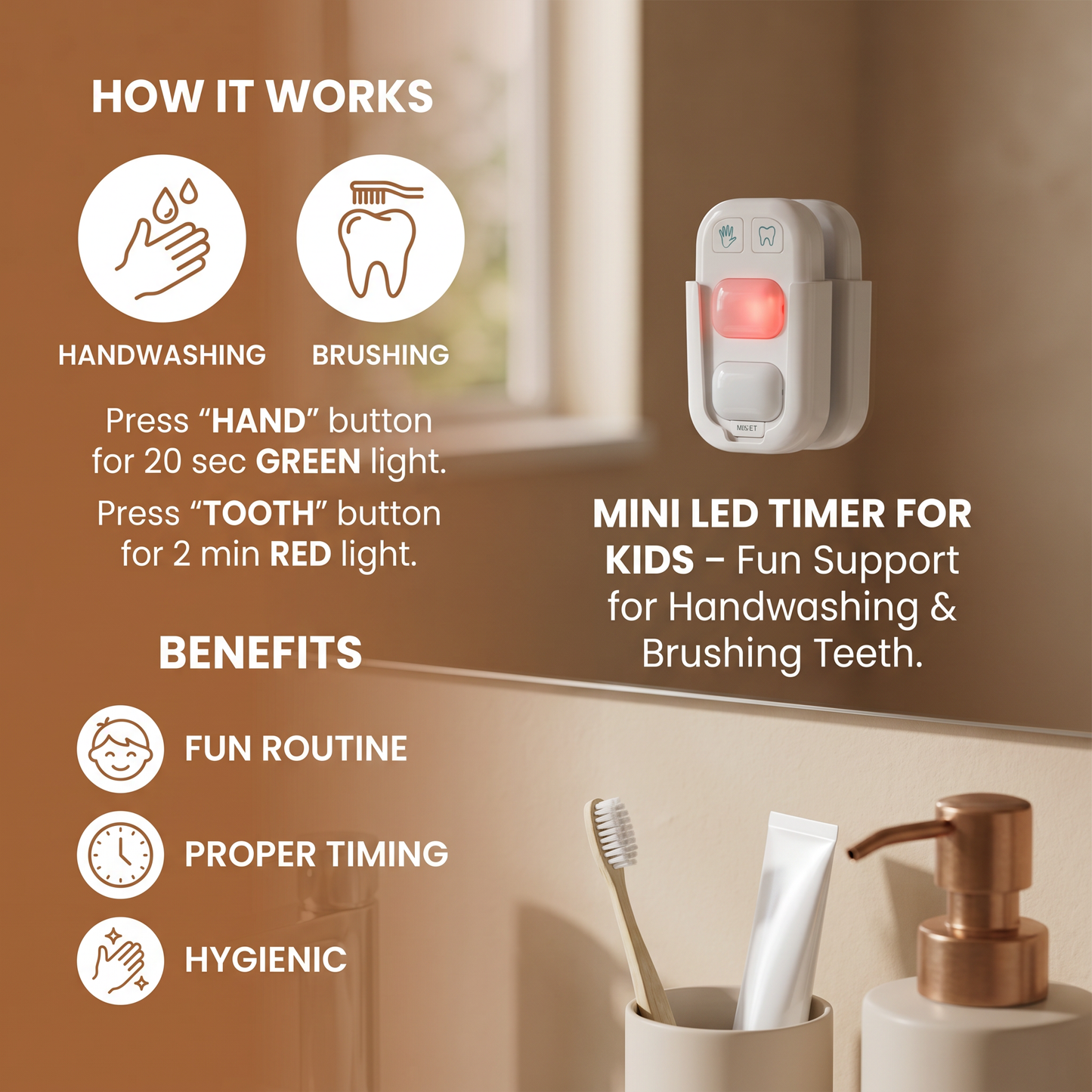 Mini LED Timer for Kids – Fun Support for Handwashing & Brushing Teeth