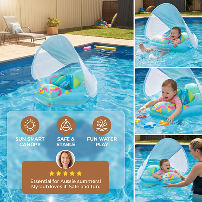 Baby Swim Float with Sun Canopy – Inflatable Infant Swimming Ring for Safe Water Fun