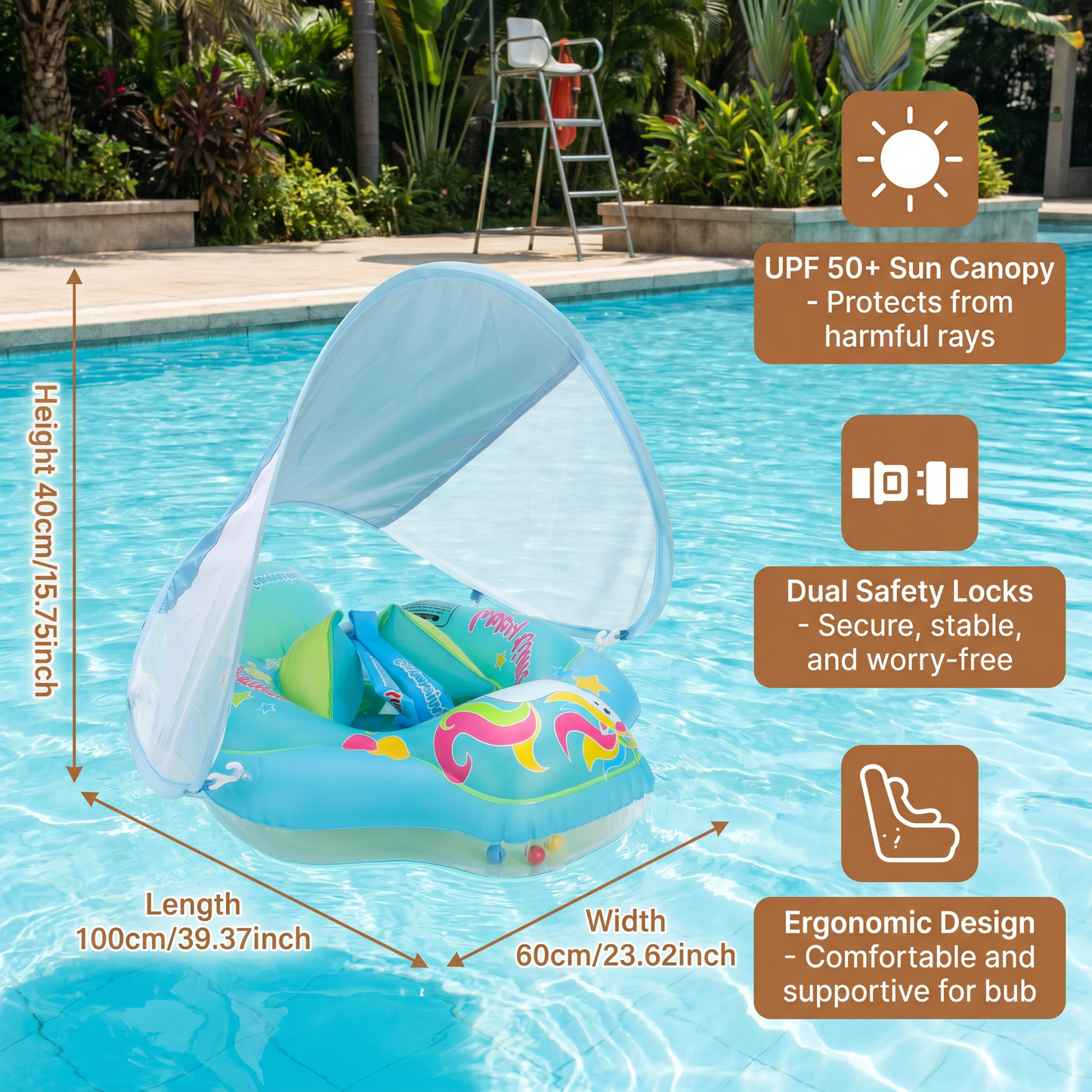 Baby Swim Float with Sun Canopy – Inflatable Infant Swimming Ring for Safe Water Fun