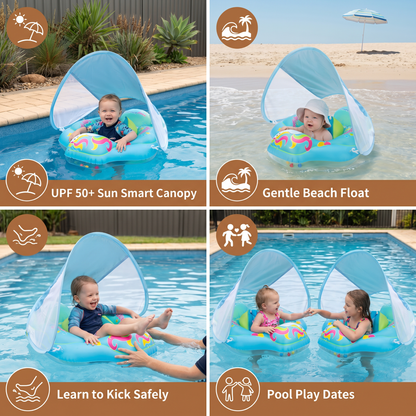 Baby Swim Float with Sun Canopy – Inflatable Infant Swimming Ring for Safe Water Fun