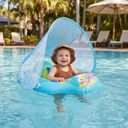 Baby Swim Float with Sun Canopy – Inflatable Infant Swimming Ring for Safe Water Fun